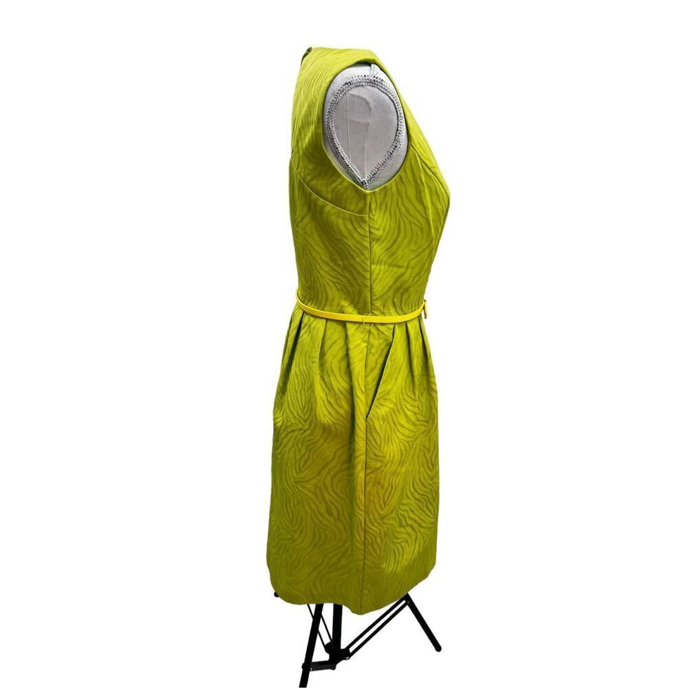 Ellen Tracy Lime Green Textured Midi Dress with Belt - Picture 2 of 13